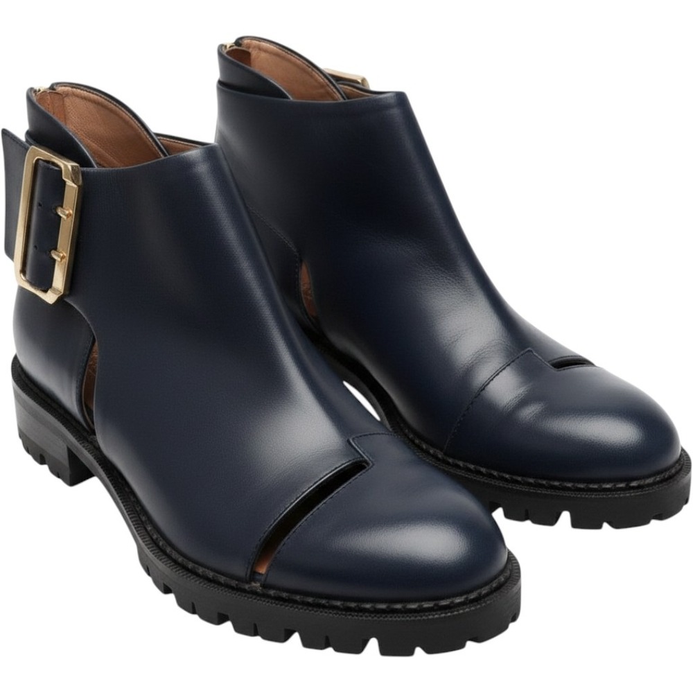 Jeffrey Campbell Flamel Bootie Women 8.5 Navy Blue Excellent Cutout Lug Sole